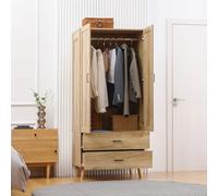 Armoire design scandinave 2 portes tiroirs penderie aspect bois clair Beige