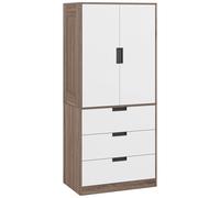 Armoire De Chambre 2 Portes - Penderie, 3 Tiroirs - 5 Poignées Modernes Alliage Alu - Blanc Effet Bois