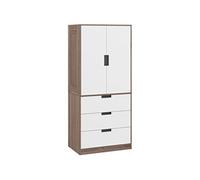 Armoire de chambre 2 portes - penderie, 3 tiroirs - 5 poignées modernes alliage alu - blanc effet bois