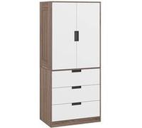 HOMCOM Armoire penderie 2 portes fermeture douce, 3 tiroirs, barre 80x50x180cm Marron/Blanc