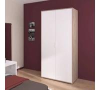 Parisot Armoire de chambre AALBORG – Décor blanc et chêne, 2 portes battantes, L100×P50,2×H204,3 cm