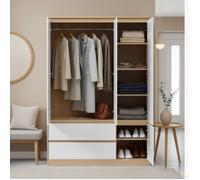 [en.casa] Armoire de Chambre Garde-Robe Moderne Meuble de Rangement avec Barre de Penderie 6 Étagères et 2 Tiroirs Placard MDF 176 x 120 x 52 cm Effet Chêne Blanc
