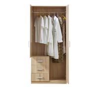 [en.casa] Armoire de Chambre Penderie Moderne Garde-Robe avec 3 Tiroirs et Miroir Intégré Meuble de Rangement MDF 176 x 80 x 52 cm Effet Chêne Sonoma