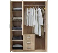 en.casa Armoire Penderie moderne MDF 5 étagères 3 tiroirs miroir 176×120×52 cm effet chêne Sonoma