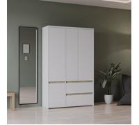 Armoire de chambre - CLYDE - Décor Blanc et chêne - 4 portes battantes - L138,2 x P50 x H220,5 cm - DEMEYERE