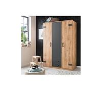 Armoire de chambre - CORFOU - 3 portes - 2 tiroirs - Chêne poutre / Graphite - 135 x 58 x 199 cm