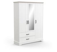 Demeyere CaliCosy Armoire 3 Portes, 1 Miroir et 2 Tiroirs- Blanc- Fabrication Française- Style Contemporain- pour Chambre- L148,6 cm x l57,1 cm x H199,60 cm