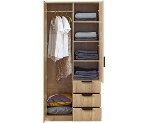 Armoire de chambre Eiselfing 1 penderie 4 étagères 3 tiroirs MDF 176 x 80 x 52 cm effet chêne