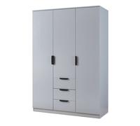 [en.casa] Armoire de Chambre avec 2 Barres de Penderie Pratiques et 4 Étagères 3 Tiroirs Portant de Vêtements Style Moderne Meuble de Rangement 3 Portes Dressing Chambre MDF 176 x 120 x 52 cm Gris
