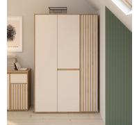 Armoire de chambre - ELLISTON - Décor Sable et Chêne - 3 portes battantes - L128,7 x P54 x H200 cm