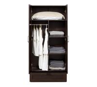 en.casa Armoire de chambre Finning 4 étagères 1 tiroir avec barre de penderie effet noyer foncé