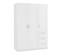 Armoire de chambre Finning 4 étagères 3 tiroirs MDF 176 x 120 x 52 cm blanc