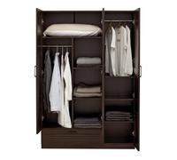 [en.casa] Armoire de Chambre avec 2 Barres de Penderie 7 étagères 1 tiroir Garde-Robe Placard Meuble de Rangement MDF 176 x 120 x 52 cm Effet Noyer Foncé