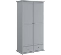 Armoire de chambre - MARGAUX - Gris galet- 2 portes + 2 tiroirs - Style charme - L104 x P53 x H202 cm