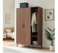 Armoire de chambre Norg 191 x 120 x 52 cm 2 portes 2 penderies et 5 compartiments effet noyer