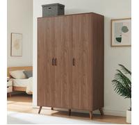 Armoire de chambre Norg 191 x 120 x 52 cm 3 portes penderie et 4 compartiments effet noyer