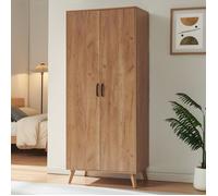 Armoire de chambre Norg 191 x 80 x 52 cm 2 portes penderie et 4 compartiments effet chêne