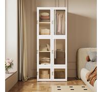 Armoire de Chambre Penderie avec Barre, Garde-Robe avec 6 Étagères et 6 porte Armoire Pliante Armoire Multi-Usages Meuble de Rangement pour Dressing,Chambre,Blanc (Porte transparente, 69×50×170cm)
