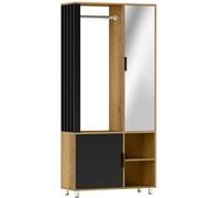 HOMCOM Armoire Chambre penderie Dressing Moderne Armoire de Rangement avec Miroir, Compartiments Ouverts, Placard et Tringle de Suspension, 80 x 30 x 170 cm, Bois Naturel