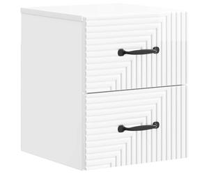 Armoire de chevet suspendue blanche haute brillance 34,5 x 33 x 40 cm, table de chevet suspendue avec armoire et étagères, design compact pour chambre à coucher et salon, facile à nettoyer