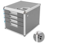 Armoire de classement à 4 tiroirs verrouillables en alliage d'aluminium - Boîte à documents pour format A4 - 31,5 x 35 x 29,8 cm - 1 grand + 3 petits compartiments, étagères en MDF et 2 clés - Gris