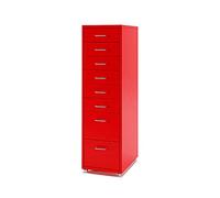 Armoire de classement colorée en métal à 8 tiroirs sur roulettes - Bureau rouge pour une gestion efficace de l'espace de travail, solution de rangement élégante pour la maison et le bureau