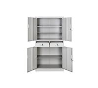 ARMOIRE DE BUREAU - TECTAKE - Armoire Métallique de Rangement de Bureau à Portes Battantes 2 Compartiments 180x90x40cm - Gris