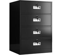 Armoire de classement fine en métal avec serrure - 4 tiroirs verticaux de rangement de bureau en acier pour une organisation sécurisée des documents, unité de rangement durable pour la maison et le
