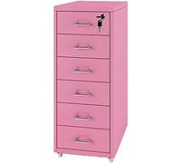 Armoire de classement verticale élégante en métal avec serrure et roulettes, 6 tiroirs pour la maison ou le bureau - Solution fonctionnelle et chic - Rose