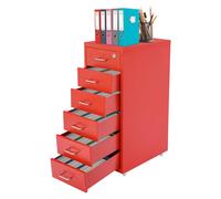 Armoire de classement verticale en métal à 6 tiroirs avec serrure et roulettes - Armoire de fichiers minimaliste pour l'organisation de bureau à domicile (rouge)