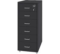 Armoire de classement verticale mobile en métal avec serrure 6 tiroirs Solution de rangement sur roulettes Noir Idéal pour un usage domestique et professionnel