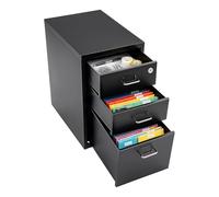Armoire de classement verticale noire en acier, conteneur à roulettes verrouillable avec 3 tiroirs et 4 roues, armoire de bureau mobile pour documents, fichiers et accessoires, noir
