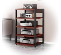 Armoire De Composant Stéréo AV Moderne 3/4/5 Niveaux Petit Support Audio Meuble TV De Jeu Ouvert Tour Audio pour Le Bureau à Domicile Cinéma Audio Vidéo, Teak, 5 Tier-50X40X90CM