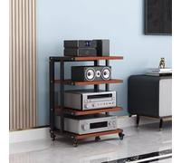 Armoire de composants audio vidéo à 4 niveaux avec roue de frein Noir + Teck stéréo Rack d'angle Audio Tour Stand Open AV Cabinet