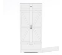 Armoire de cuisine autoportante - Buffet - Rangement - Tiroir - Portes battantes - Étagère de porte - Étagères réglables - Poignées en métal - Fermeture magnétique - Blanche