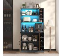 Armoire de cuisine avec éclairage LED, highboard indépendant en bois,100x47x187cm, Marron