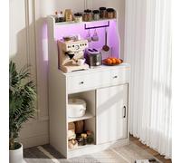 Armoire de cuisine avec LED RVB & 2AC/2 USB, armoire haute vitrine avec étagères réglables, armoire buffet avec 2 compartiments ouverts, 1 porte et 1 tiroir pour salon, cuisine (70 x 40 x 134 cm