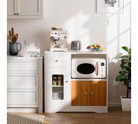 Armoire de cuisine avec LED RVB & 2AC/2 USB, buffet avec étagère pour micro-ondes et étagères réglables, buffet avec plan de travail et tiroirs pour salon, cuisine (83 x 40 x 80 cm, marron et blanc)