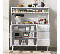 Armoire de cuisine avec plan de travail 120 × 40 × 138 cm, buffet de cuisine avec ports de charge, armoire de buffet/buffet de cuisine avec tiroirs, étagères supérieures et porte-verres, convient pour