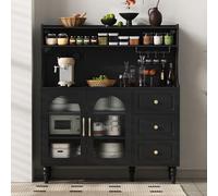 Armoire de cuisine avec plan de travail 120 × 40 × 138 cm, buffet de cuisine avec ports de charge, armoire de buffet/buffet de cuisine avec tiroirs, étagères supérieures et porte-verres, convient pour