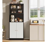 Armoire de cuisine avec plan de travail - Armoire de buffet avec LED - Multi-usages - Avec étagère de cuisine réglable - Pour cuisine, salon, salle à manger - Avec trou pour câble - Noir - 180 x 70 x
