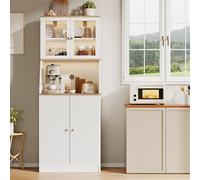 Armoire de cuisine avec plan de travail - Armoire de buffet avec LED - Multi-usages - Avec étagère de cuisine réglable - Pour cuisine, salon, salle à manger - Avec trou pour câble - Blanc - 180 x 70 x