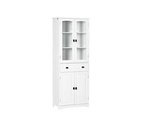 HOMCOM Armoire de Cuisine Buffet Haut 4 Portes Dont 2 Portes vitrées et 1 tiroir Hauteur 160 cm avec étagères réglables, Blanc