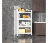 Armoire de cuisine compacte à roulettes avec roulettes 50 cm, étagère de rangement à 4 niveaux, blanc pour petites cuisines, solution de rangement mobile compacte