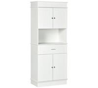 Armoire De Cuisine Contemporaine Multi-Rangement 4 Portes Tiroir Coulissant Et Grand Plateau Dim. 74l X 39l X 183h Cm Panneaux Particules Mdf Blanc