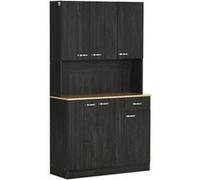 Armoire De Cuisine Contemporaine Multi-Rangement 6 Portes 1 Tiroir + Grand Plateau Dim. 101l X 39l X 180h Cm Panneaux Particules Bois Noir Noir