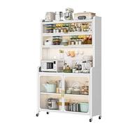 Armoire de cuisine - Étagère de boulangerie de 190,5 cm, buffet de buffet, support de micro-ondes à montage rapide avec porte, large étagère de rangement pour café et plus encore