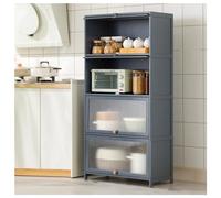 Armoire de cuisine haute avec portes en acrylique autoportante pour cuisine, salon et salle à manger, design moderne gris, 80 x 33 x 140 cm