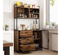 Armoire de cuisine haute buffet de cuisine avec 3 tiroirs et 2 portes, style industriel, étagère ouverte, étagère pour micro-ondes, 100 x 40 x 175 cm, bois + glace