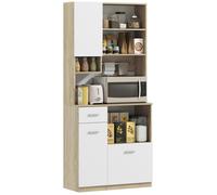 Armoire de cuisine haute - HOMCOM - meuble de rangement moderne - blanc et aspect bois